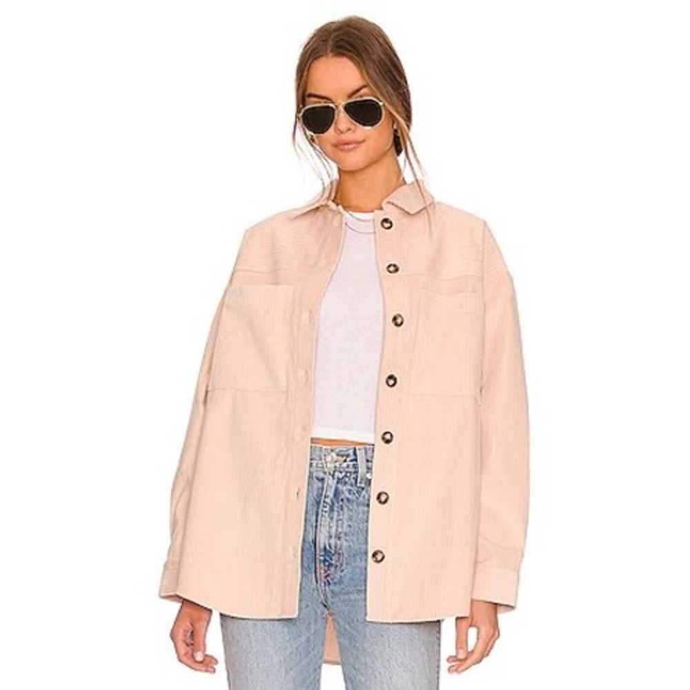 MONROW Corduroy Oversized Shacket Light Taupe Size L NWT Revolve